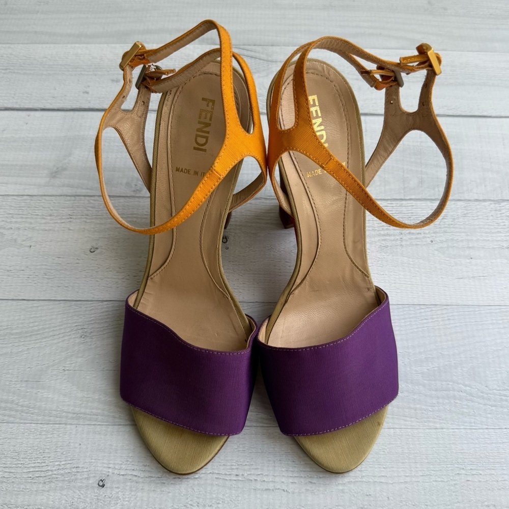 RARE Fendi Nappa Baguette Color Block Double Ankle Strap Heel Sandals Size 36/6 - Picture 2 of 11